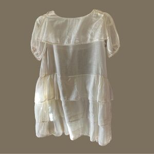 Sheer white tiered ruffled lace trim antique blouse made of linen cotton.
